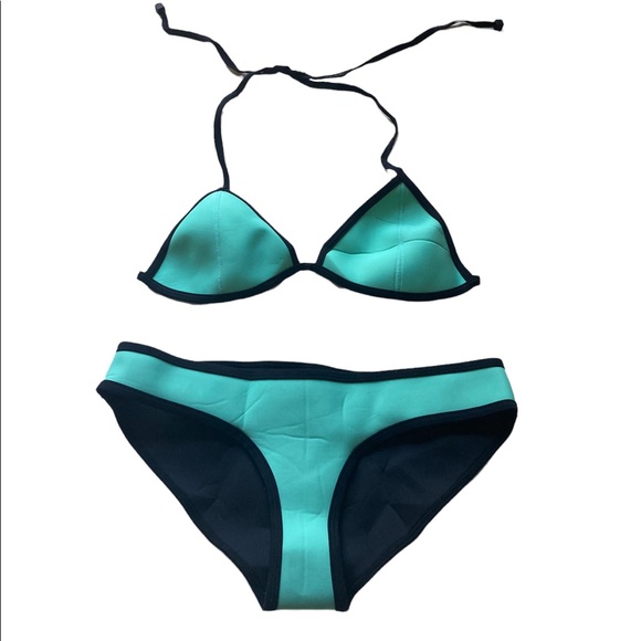 TRIANGL Chloe Neoprene Triangle Turquoise Contrast Black Bikini - Picture 2 of 8